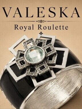 VALESKA Royal Roulette" Black Enamel and Clear Stone Bangle Bracelet